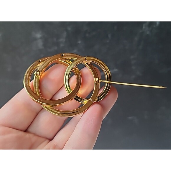 Abstract Gold Tone Metal Brooch Vintage Costume Jewelry - Picture 7 of 10
